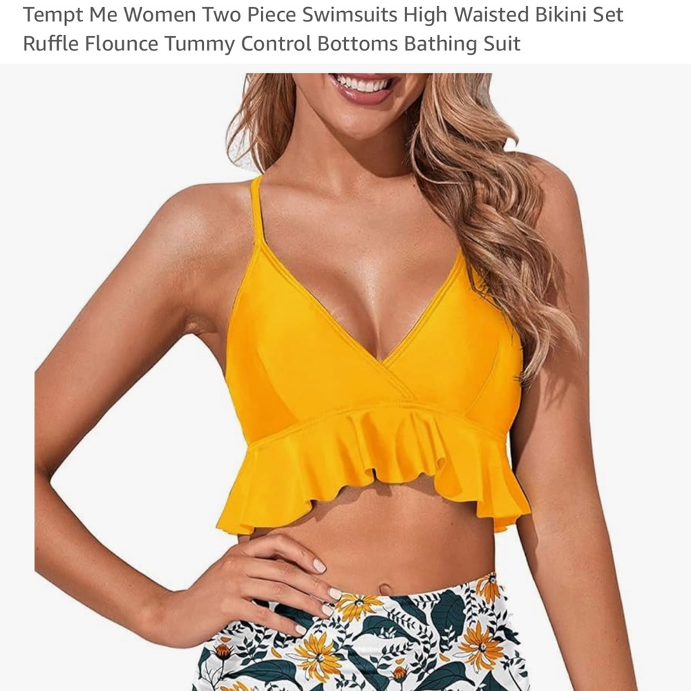 Vibrant Yellow Two Piece Swimsuit High Waisted
